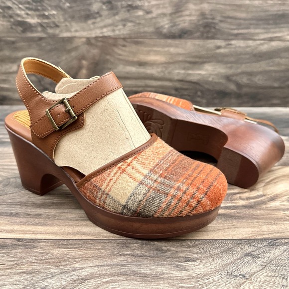 NIB BOC Born Natasha II 9M Closed Toe Ankle Strap Mary Jane Clogs Orange Plaid - Picture 9 of 11